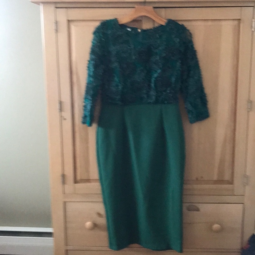 Green empire waist below knee length dress